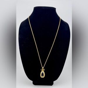 Vintage Signed Joan Rivers Clear Glass Egg Pendant Gold Tone Necklace